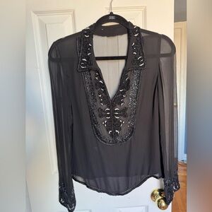 “Issue” Vintage 100% Silk Beaded Blouse, Size 8